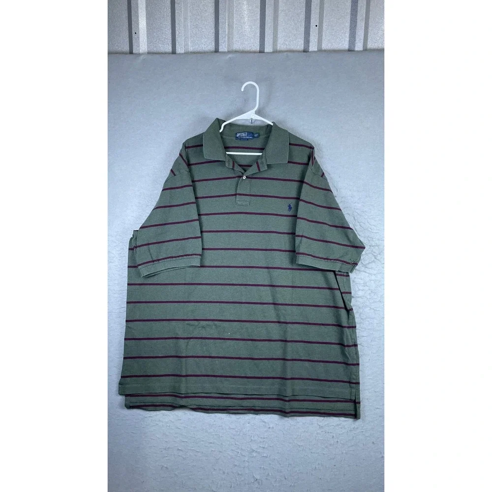 Polo Ralph Lauren Polo Shirt Mens 3XLT Green Excellent Striped Pique Pony Logo